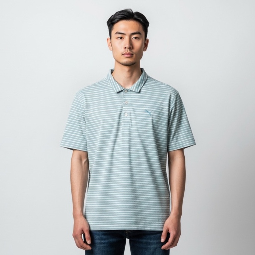 Puma Aqua Striped Golf Polo Short Sleeve Shirt Mens Size Medium